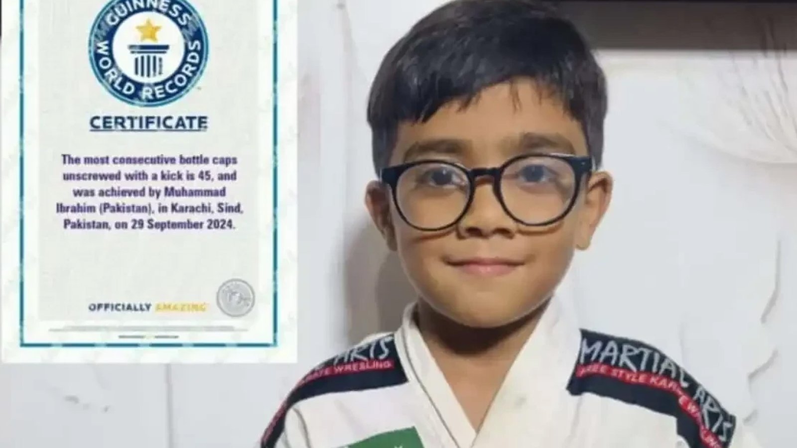 6 سالہ محمد ابراہیم  نے بڑا کارنامہ انجام دیتے ہوئے مارشل آرٹ میں عالمی ریکارڈ اپنے نام کرلیا