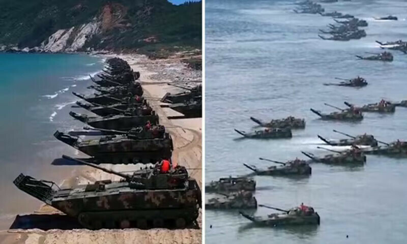 چین کے تیرتے ٹینکوں نے مغرب میں کھلبلی مچا دی تائیوان کے قریب چینی ’ٹینک بوٹس‘ کی ویڈیو وائرل