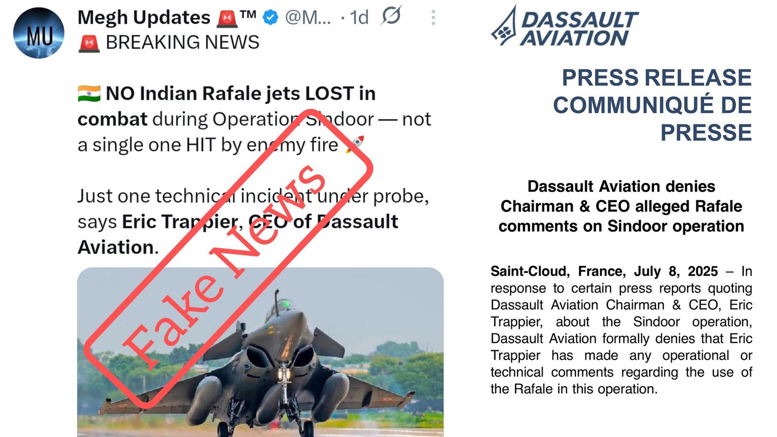 فرانسیسی کمپنی داسو ایوی ایشن نے رافیل سے متعلق بھارتی دعویٰ اور سی ای او سے منسوب بیان کی تردید کر دی