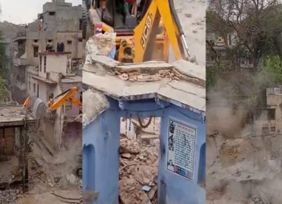 The view of the demolition of a shrine in India