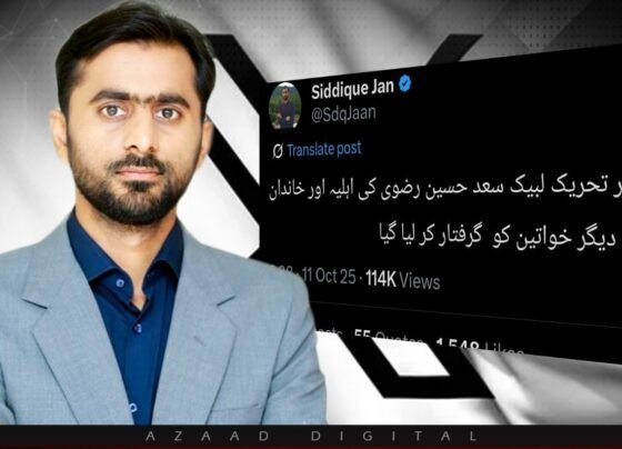 امیر تحریک لبیک سعدرضوی کی اہلیہ اور خاندان کی دیگر خواتین گرفتار ، صحافی صدیق جان کا دعویٰ