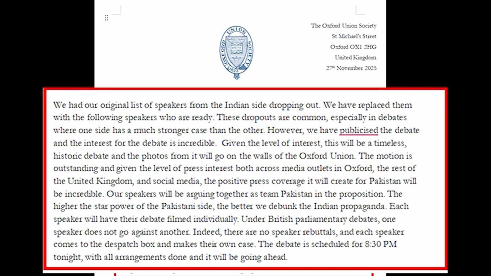 پاکستان کی علمی میدان میں بڑی کامیابی، آکسفورڈ یونین میں مباحثے سے بھارتی وفد اچانک دستبردار