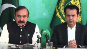 Tariq Fazal and Talal Chaudhry are holding a press conference.
