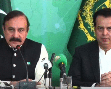 Tariq Fazal and Talal Chaudhry are holding a press conference.