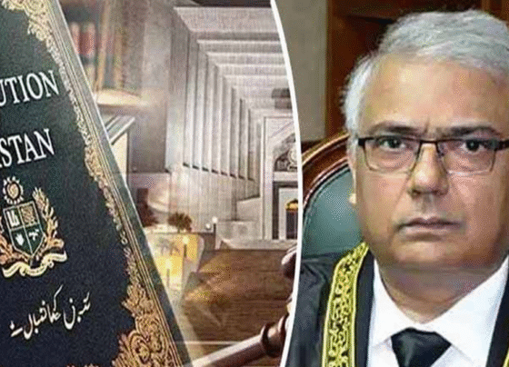 The oath of office of the first Chief Justice of the Constitutional Court, Aminuddin Khan.