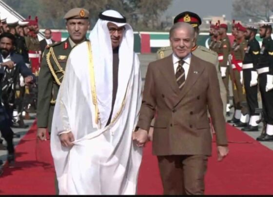 عرب امارات کے صدر شیخ زاید النہیان کا پاکستان پہنچنے پر پرتپاک استقبال، فضائی سلامی اور گارڈ آف آنر پیش