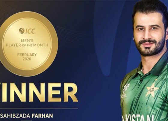 صاحبزادہ فرحان نے آئی سی سی پلیئر آف دی منتھ کا اعزاز اپنے نام کر لیا