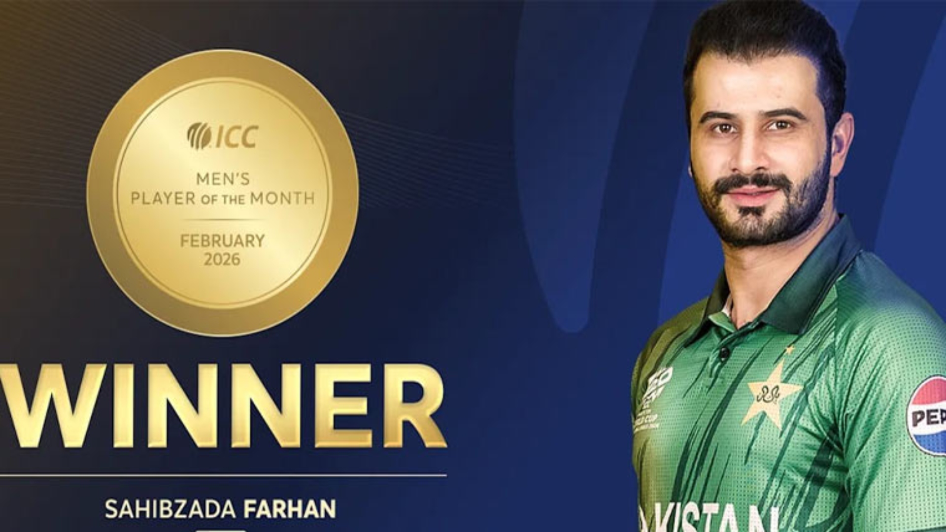 صاحبزادہ فرحان  نے آئی سی سی پلیئر آف دی منتھ کا اعزاز اپنے نام کر لیا