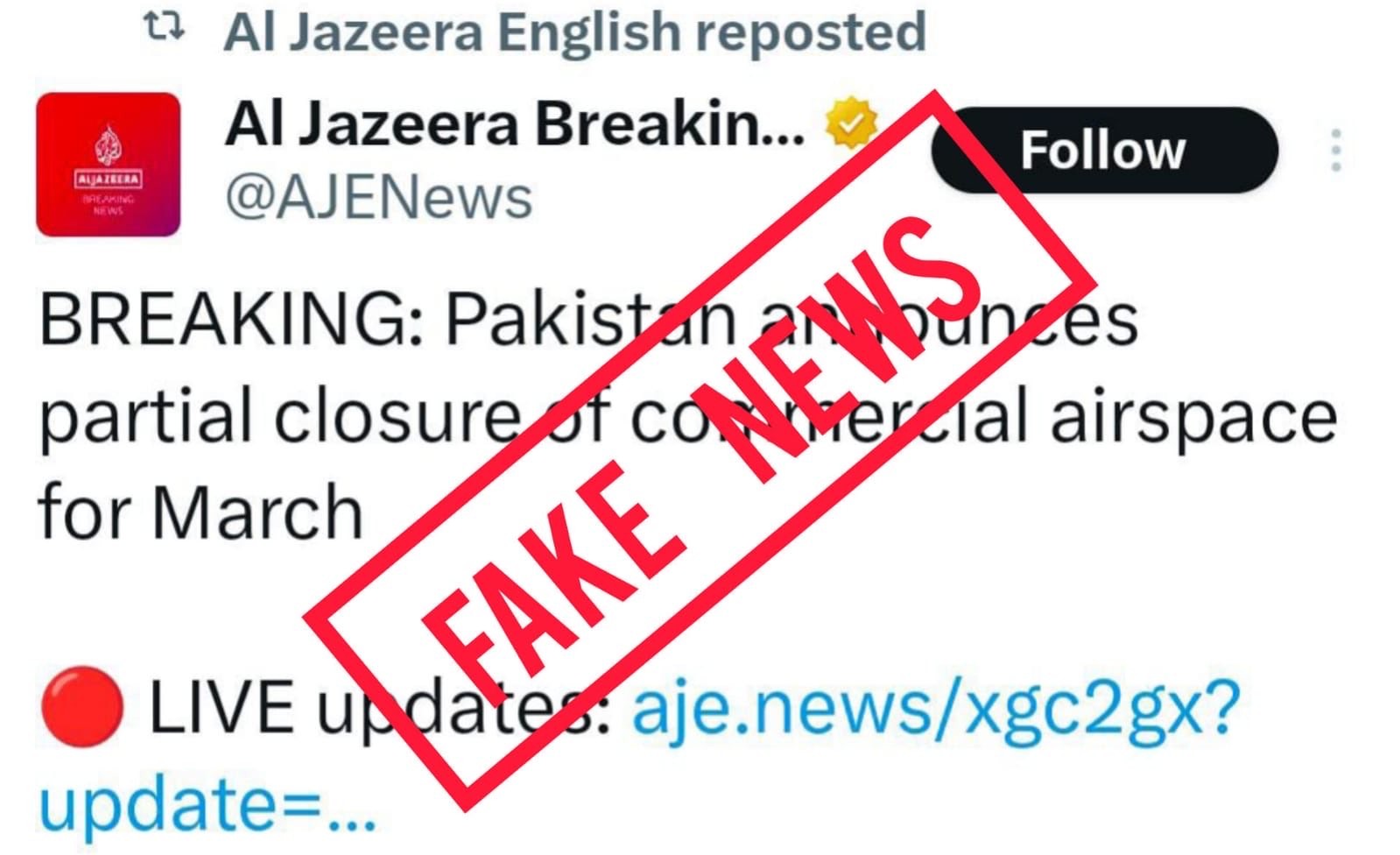 الجزیرہ کی پاکستان مخالف ایک اور خبر جھوٹی نکلی، معافی کی ٹویٹ کردی