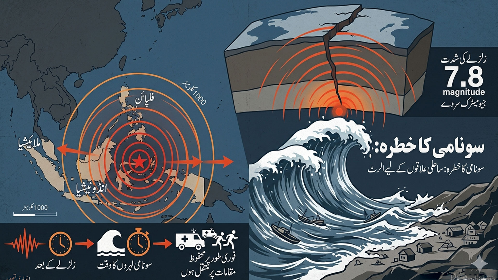 انڈونیشیا میں 7.8 شدت کا طاقتور زلزلہ، سونامی الرٹ جاری، ساحلی علاقے خالی کرنے کا حکم