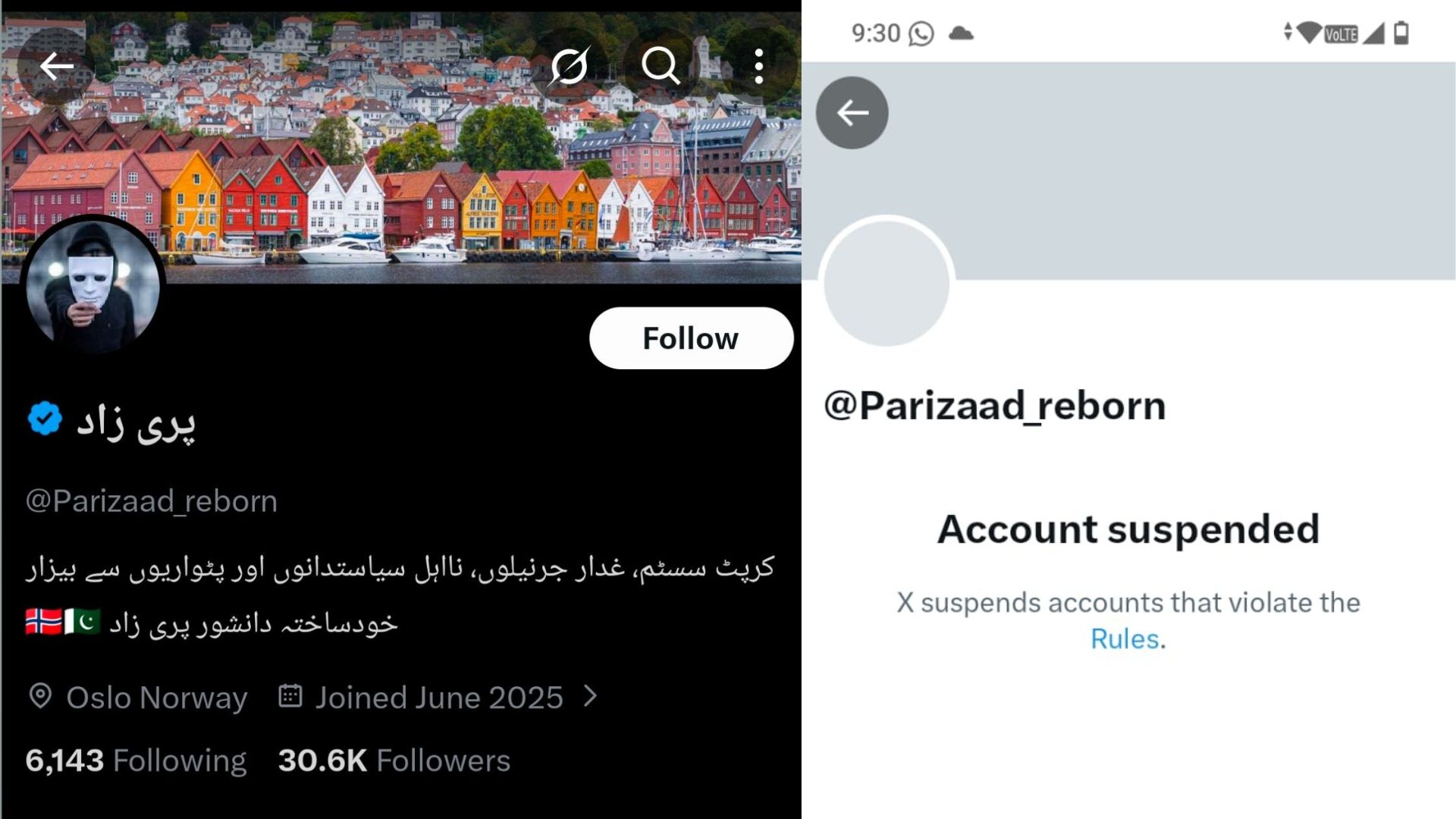 ریاست مخالف پروپیگنڈا کرنے والا ’پری زاد‘ اکاؤنٹ بلاک کردیا گیا