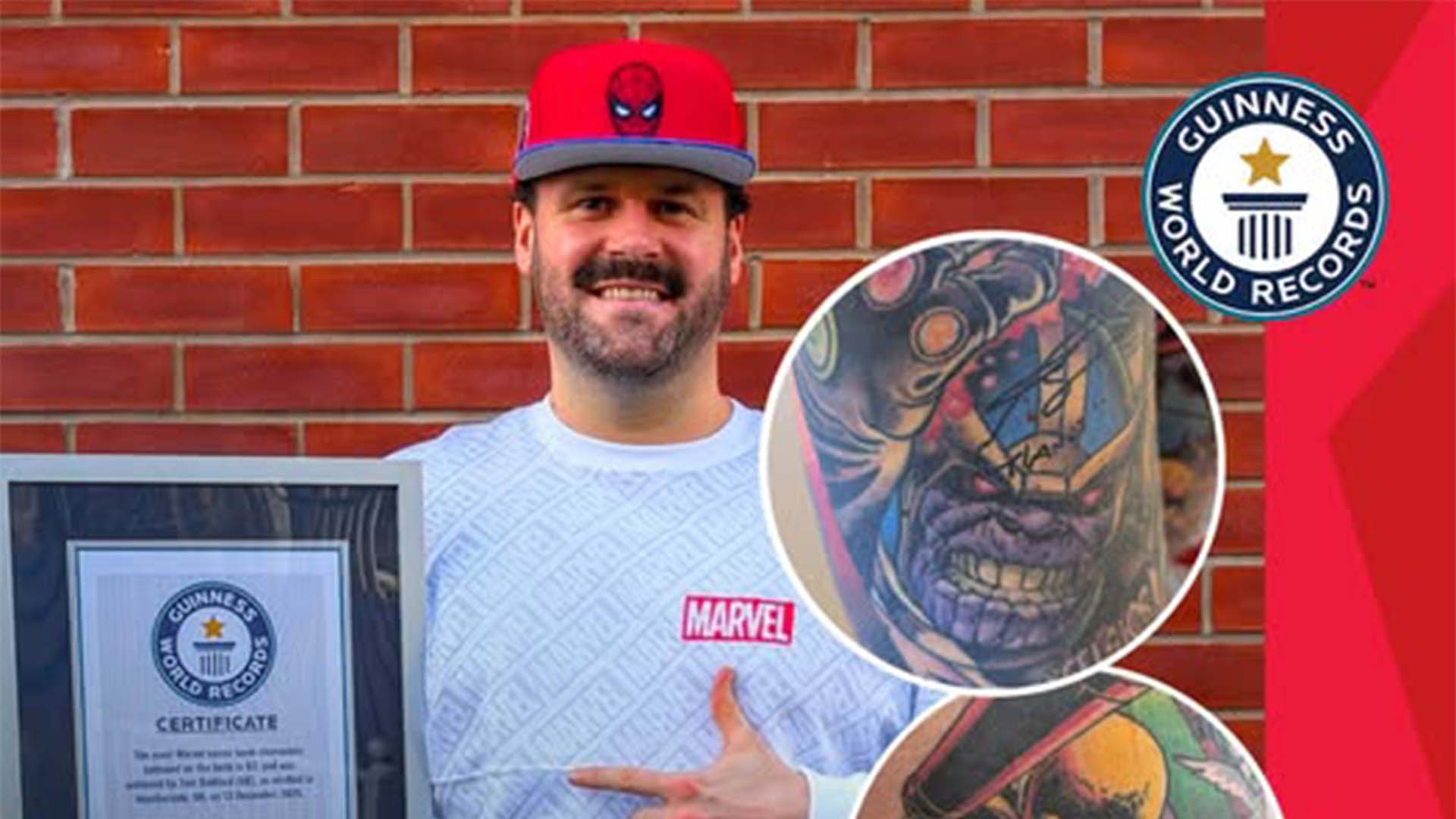 63 مارول کریکٹرز کے ٹیٹو، برطانوی فین نے ورلڈ ریکارڈ بنا ڈالا