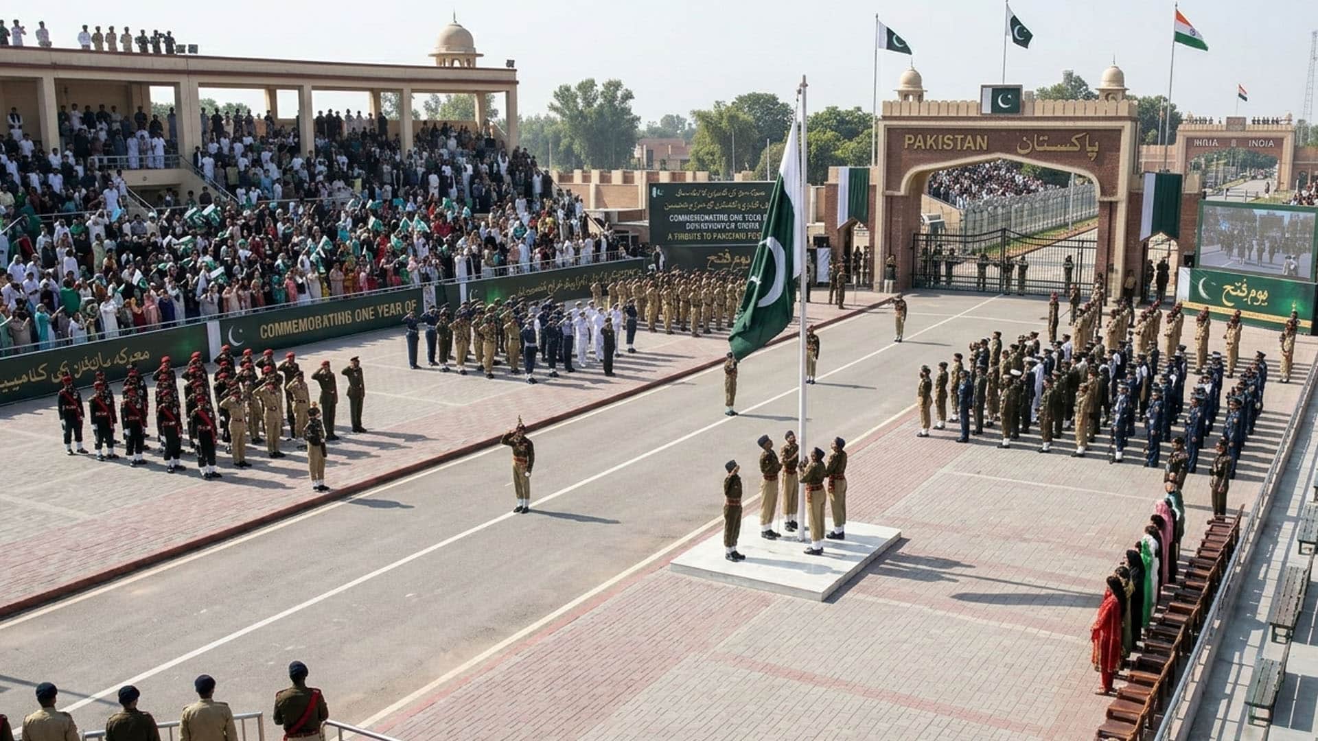 معرکہ حق کی کامیابی کا ایک سال مکمل، واہگہ بارڈر پر خصوصی تقریب،افواجِ پاکستان کو خراجِ تحسین
