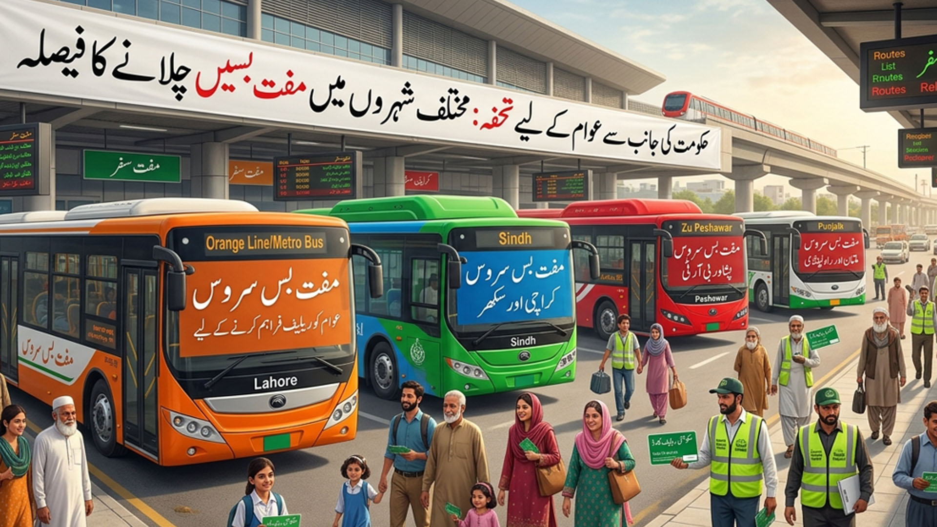 عوام کو ریلیف فراہم کرنے کے لیے مختلف شہروں میں مفت بسیں چلانے کا فیصلہ