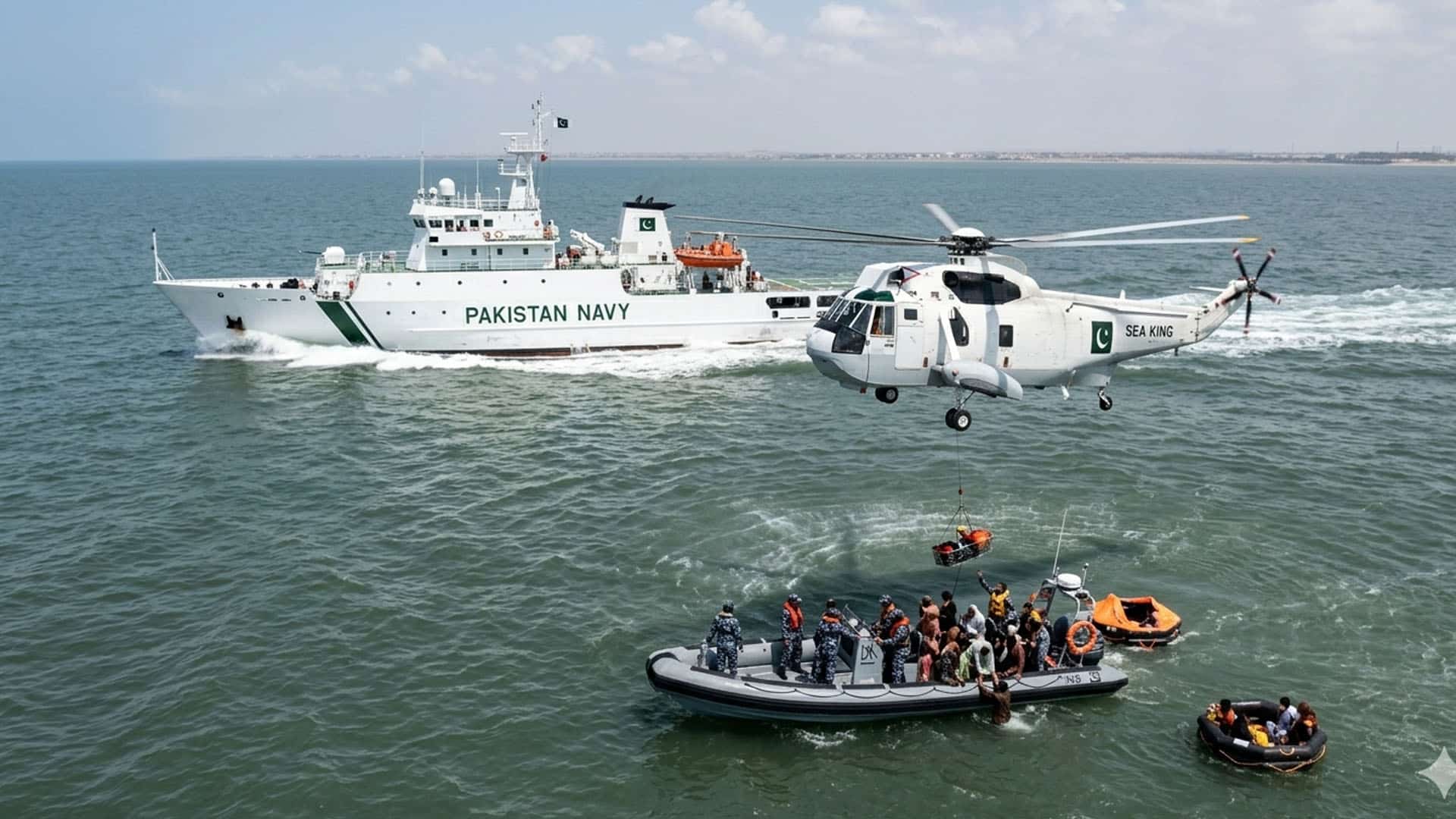 پاک بحریہ کا بحیرہ عرب میں انسانی ہمدردی کی بنیاد پر ریسکیو آپریشن جاری