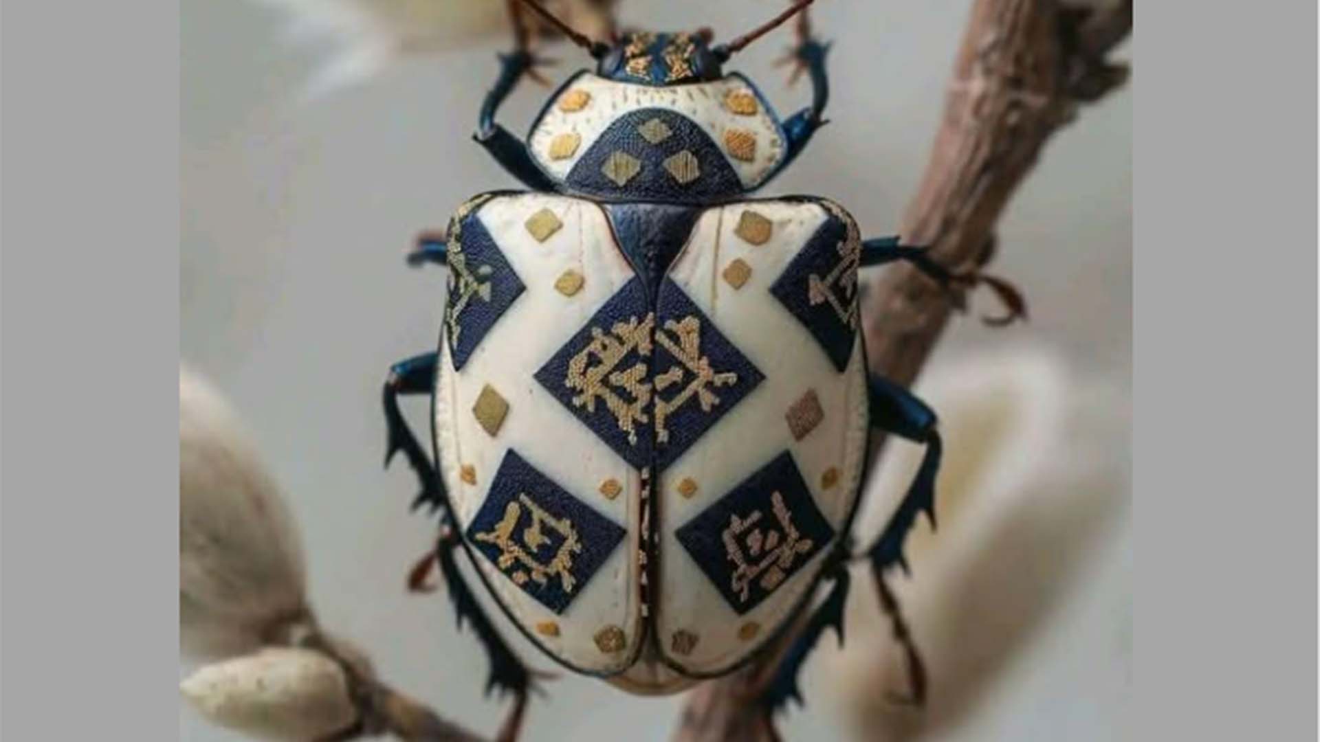 قدرتی آرٹ کا نمونہ، سیاہی جیسے نقشوں والا بھونرا توجہ کا مرکز