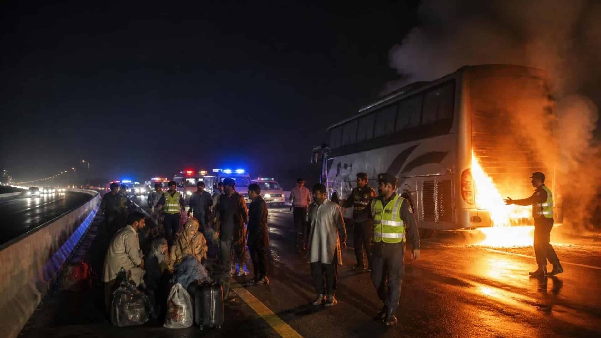لاہور فیصل آباد موٹروے پر مسافر بس میں آتشزدگی، 45 مسافروں کا معجزانہ بچاؤ