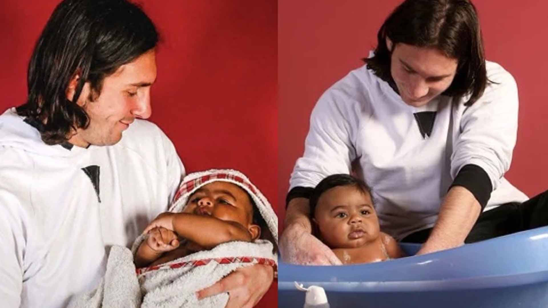 ننھے لامین یامال کو نہلاتے لیونل میسی کی یادگار تصاویر نے سوشل میڈیا پر دھوم مچا دی