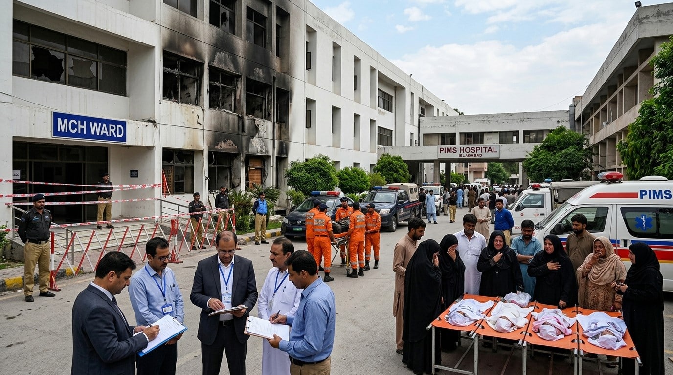 پمز اسپتال آتشزدگی سانحہ، 8 رکنی انکوائری کمیٹی تشکیل، 5 بچوں کی میتیں لواحقین کے حوالے اور ایم سی ایچ وارڈ سیل