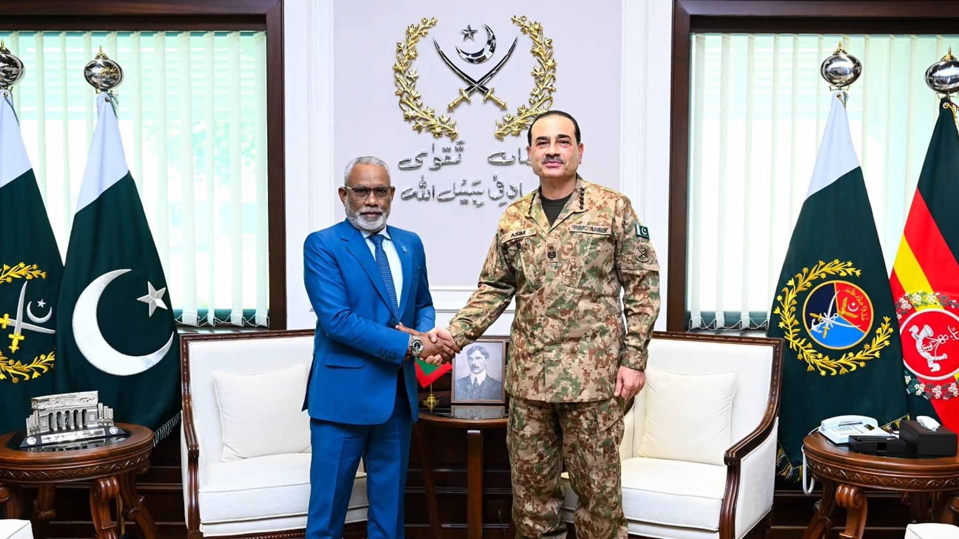 فیلڈ مارشل سید عاصم منیر سے مالدیپ کی پارلیمنٹ کے اسپیکر کی ملاقات،باہمی دلچسپی کے امور پر گفتگو