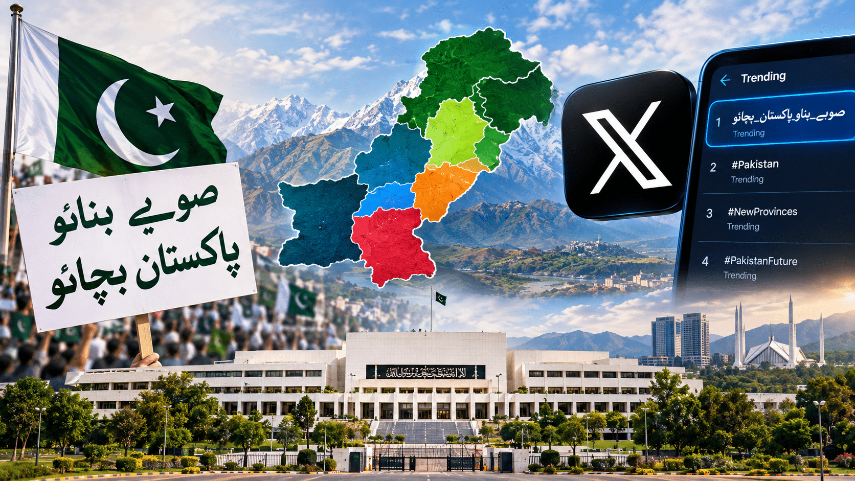 صوبے بناؤ پاکستان بچاؤ، ایکس  پر مہم زور پکڑ گئی، نئے صوبوں کے حامی اور مخالفین آمنے سامنے