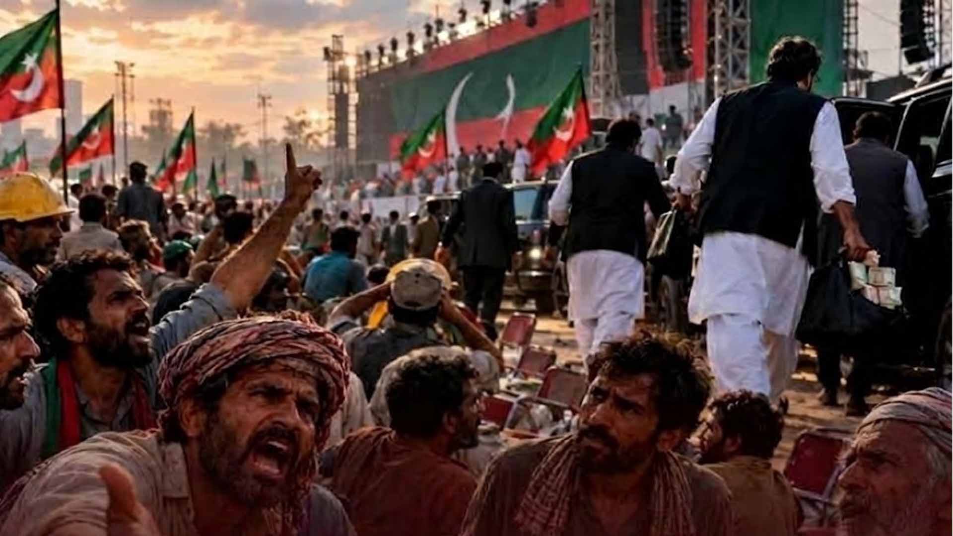 دیہاڑی کا جھا نسہ اور بڑا دھوکا ،5 ہزار  کا لالچ دے کر دیہاڑی دار اکٹھے کیے، شام ہوتے ہی پی ٹی آئی رہنما پیسوں سمیت غائب، کارکنوں کا شدید احتجاج