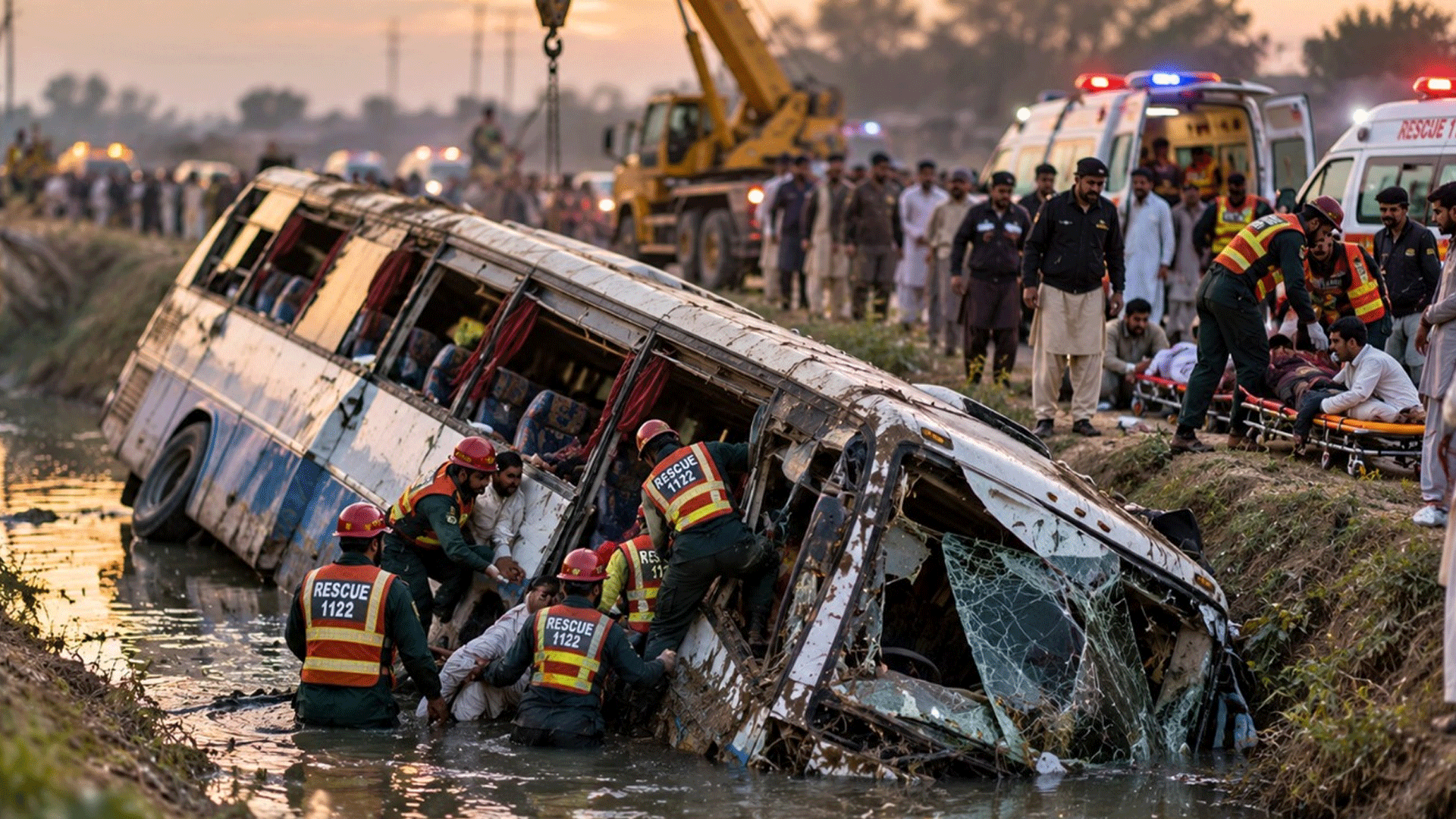 پنڈی بھٹیاں مسافر بس نالے میں جا گری، 5 افراد جاں بحق اور 40 سے زیادہ شدید زخمی